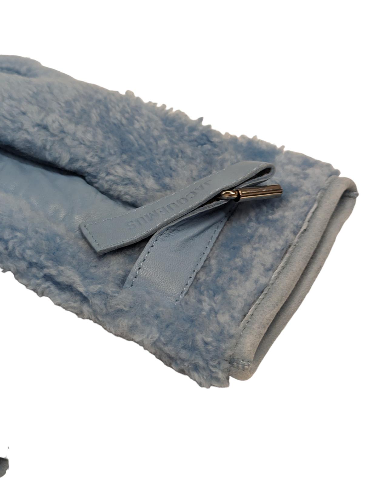 JACQUEMUS Shearling Winter Warm Gloves Light Blue Mittens Calf Skin NEW RRP 435