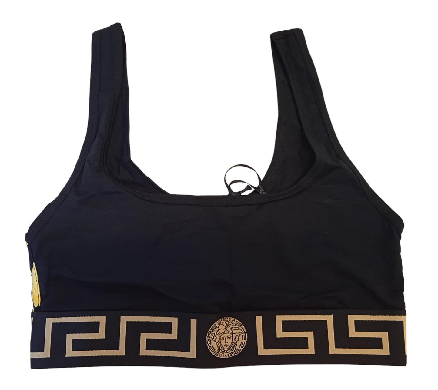 VERSACE Medusa Sports Bra Greca Logo Stretch Cotton Black 1 UK32 NEW RRP105
