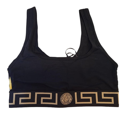 VERSACE Medusa Sports Bra Greca Logo Stretch Cotton Black 1 UK32 NEW RRP105