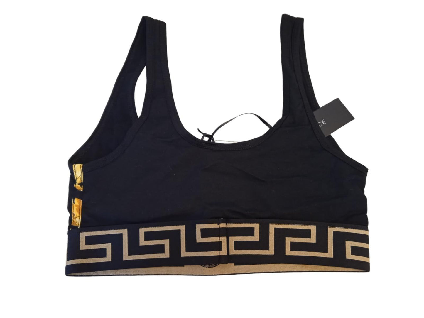 VERSACE Medusa Sports Bra Greca Logo Stretch Cotton Black 1 UK32 NEW RRP105