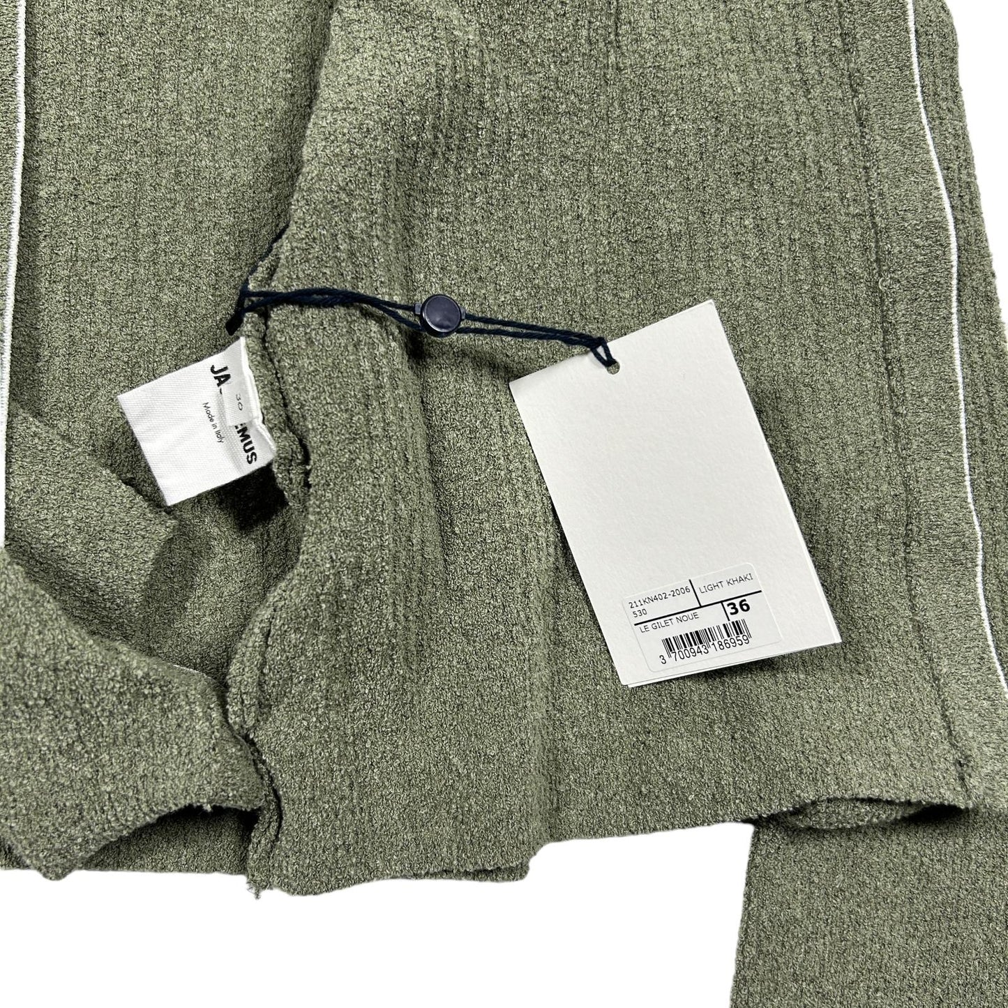 JACQUEMUS Le Gilet Noue LS Twist Front Deep V Sweater Khaki 36 NEW RRP 290