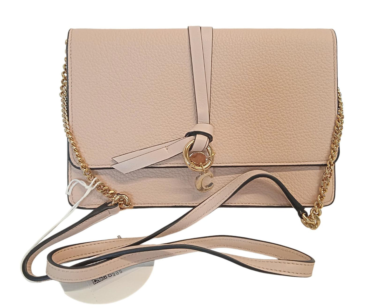 CHLOE Alphabet Bag Clutch C Logo Grain Leather Chain Cement Pink OS NEW RRP755