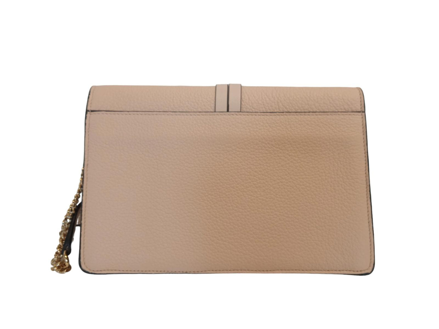 CHLOE Alphabet Bag Clutch C Logo Grain Leather Chain Cement Pink OS NEW RRP755