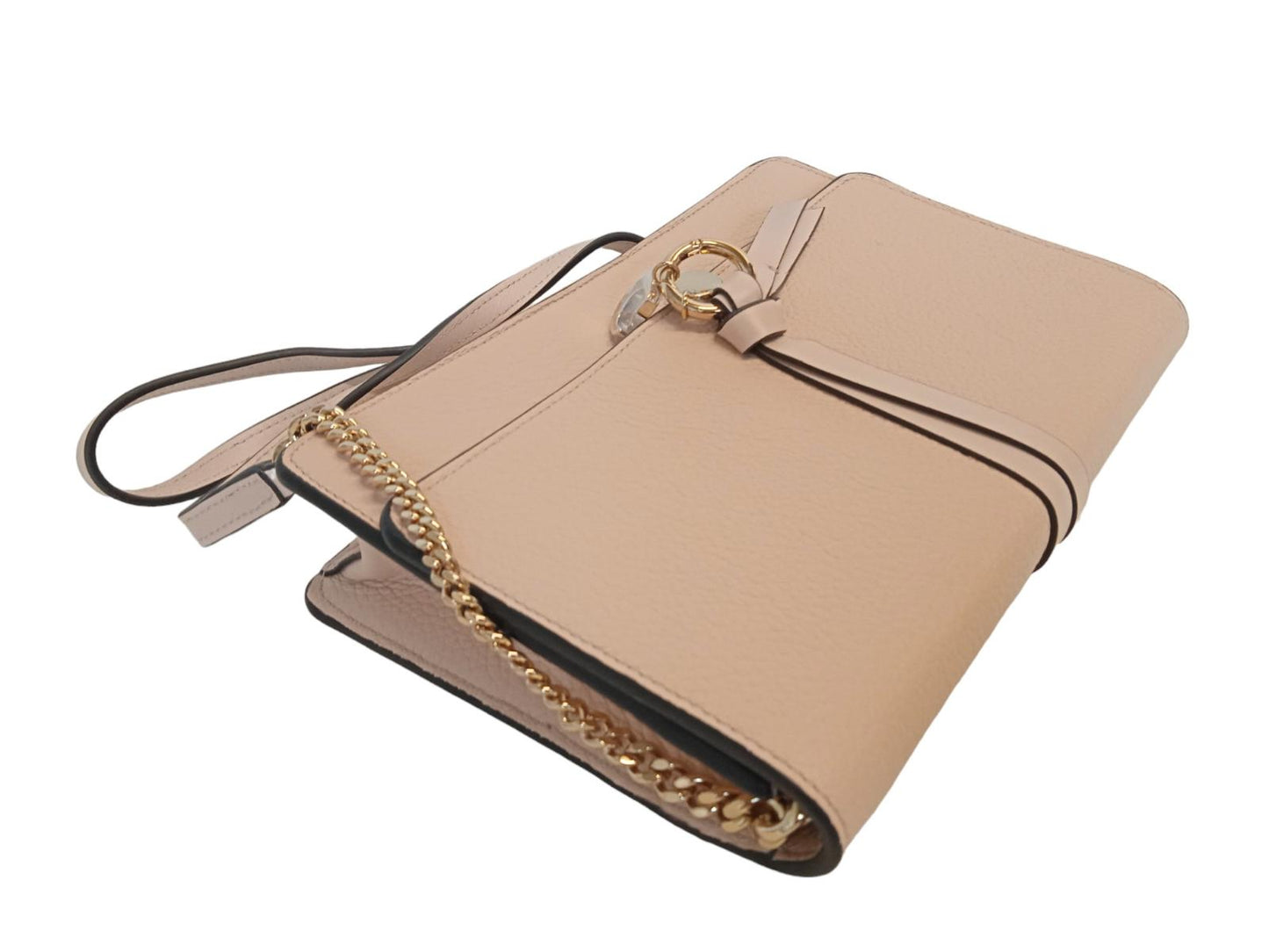CHLOE Alphabet Bag Clutch C Logo Grain Leather Chain Cement Pink OS NEW RRP755
