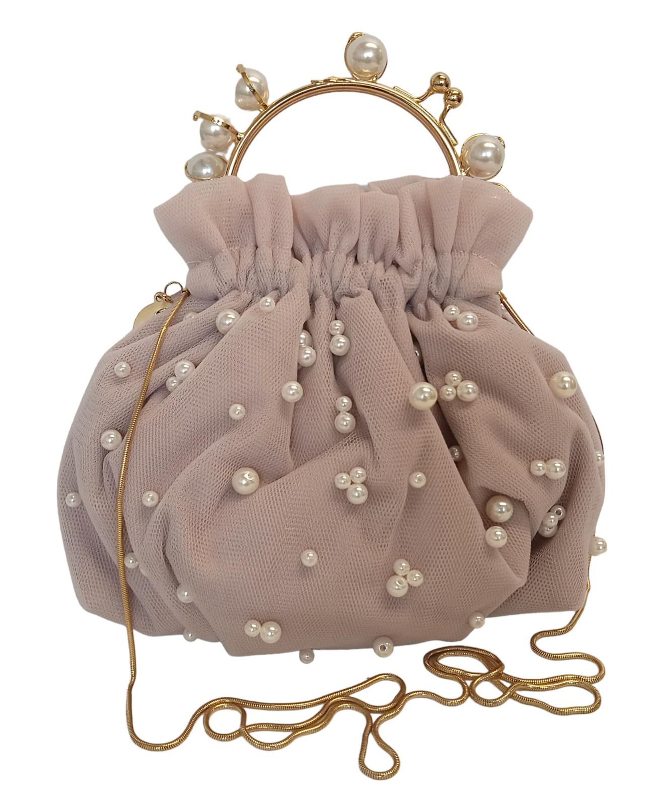 ROSANTICA Tutu Bag Faux Pearl Clasp Mini Fabric/Metal Pink OS NEW RRP710