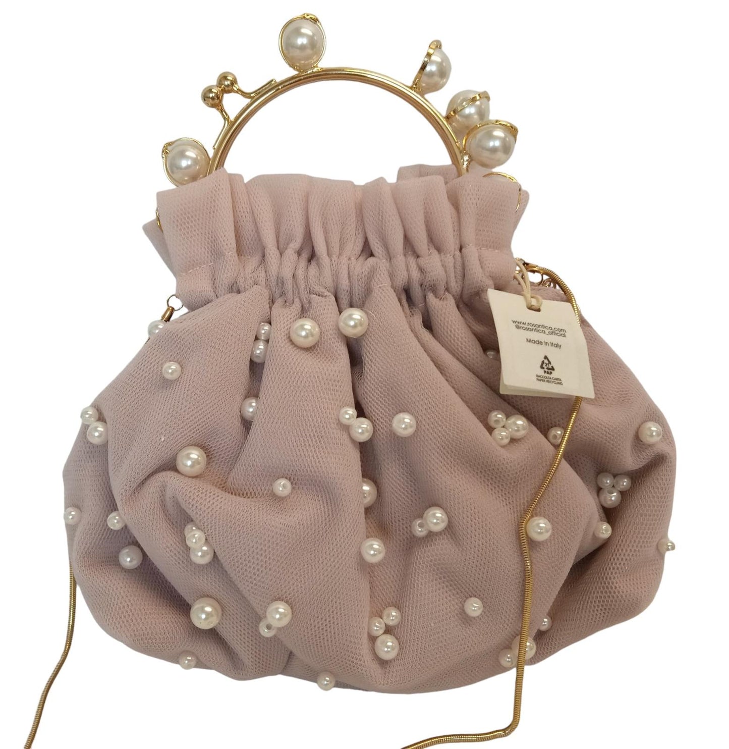 ROSANTICA Tutu Bag Faux Pearl Clasp Mini Fabric/Metal Pink OS NEW RRP710