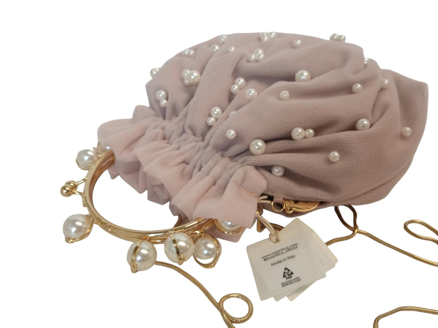 ROSANTICA Tutu Bag Faux Pearl Clasp Mini Fabric/Metal Pink OS NEW RRP710