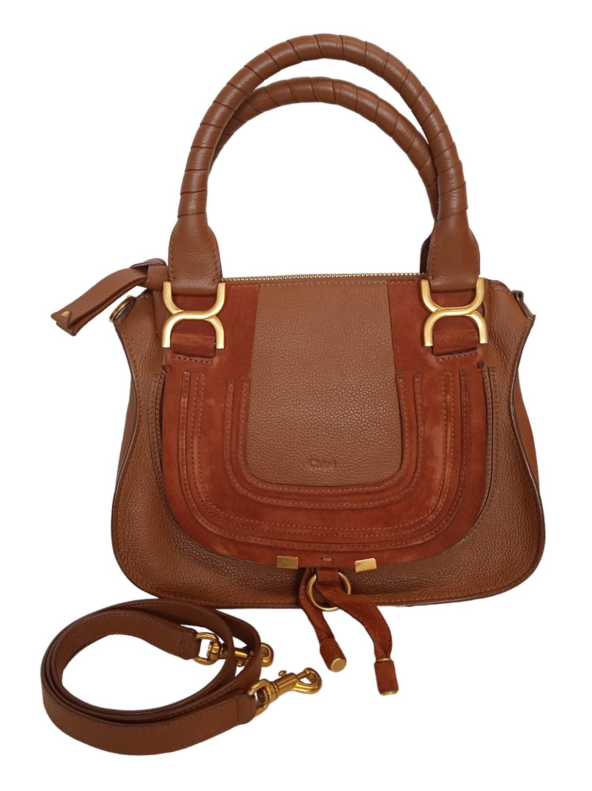 CHLOE Marcie Bag Crossbody Tote Grain Leather/Suede Zip Brown OS NEW RRP1445