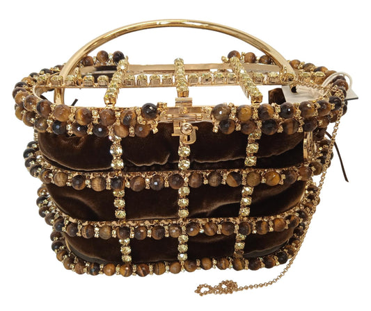 ROSANTICA Holli Diletta Bag Beads/Crystals Mini Tote Brown/Gold OS NEW RRP950