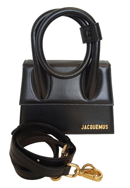 JACQUEMUS Le Chiquito Noeud Bag Coiled Leather Tote Bag Black OS NEW RRP745