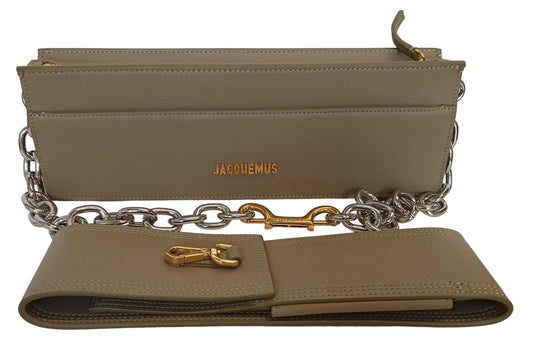JACQUEMUS Le Sac Ciuciu Shoulder Bag Leather Chain Strap Khaki OS NEW RRP730