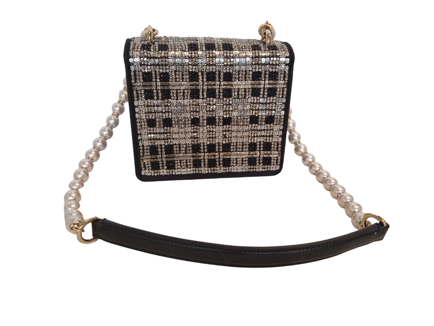 JIMMY CHOO Varenne XS Tartan Bag Faux Pearl Strap Satin Black NEW RRP2795