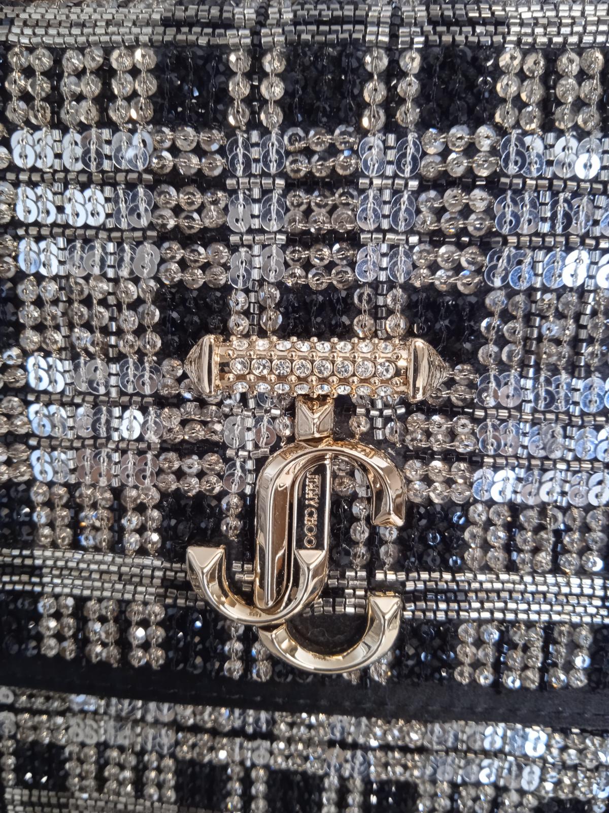 JIMMY CHOO Varenne XS Tartan Bag Faux Pearl Strap Satin Black NEW RRP2795