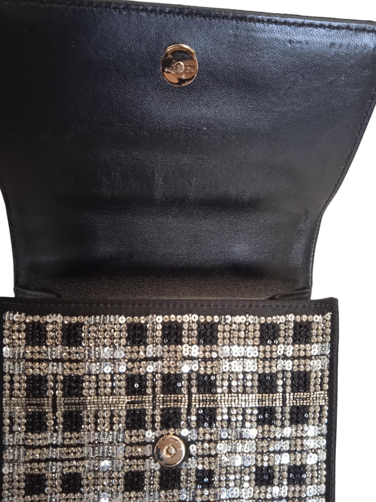 JIMMY CHOO Varenne XS Tartan Bag Faux Pearl Strap Satin Black NEW RRP2795