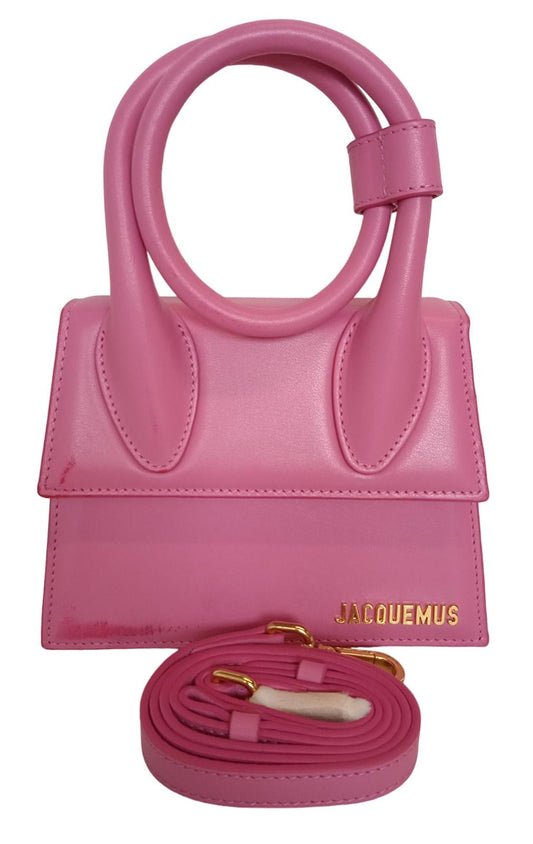 JACQUEMUS Le Chiquito Noeud Bag Coiled Leather Tote Bag Pink OS NEW RRP695