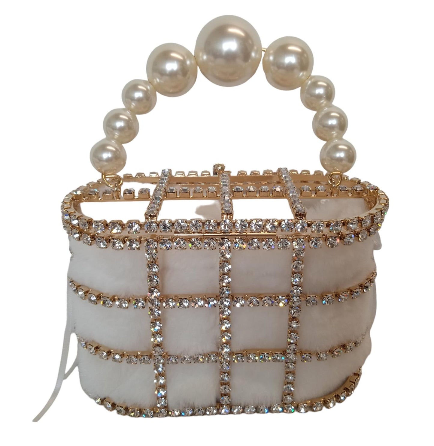 ROSANTICA Holli Crystal & Faux Pearl Bag Top Handle White/Gold OS NEW RRP820