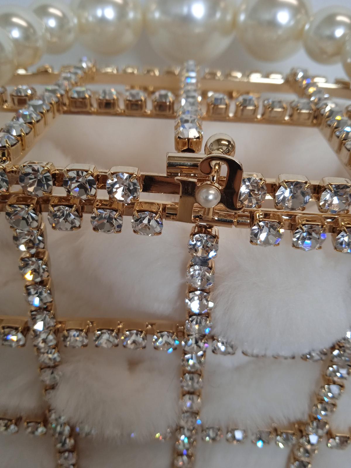 ROSANTICA Holli Crystal & Faux Pearl Bag Top Handle White/Gold OS NEW RRP820