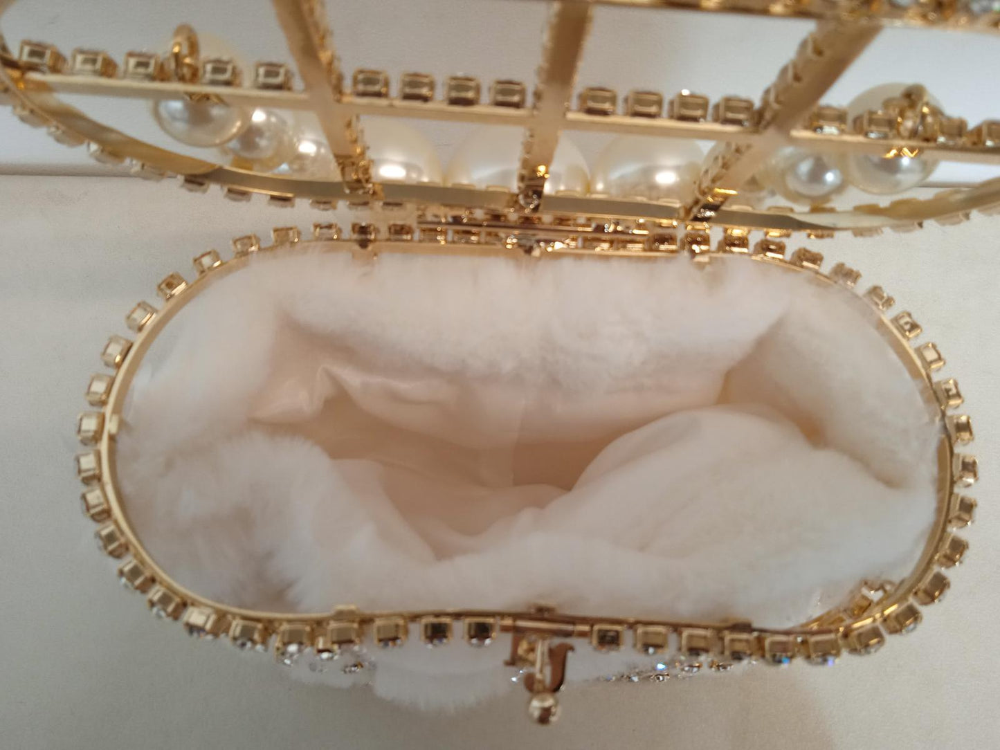 ROSANTICA Holli Crystal & Faux Pearl Bag Top Handle White/Gold OS NEW RRP820