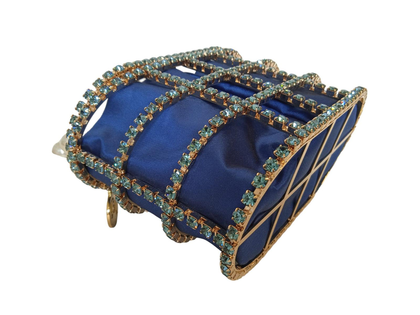 ROSANTICA Holli Crystal & Faux Pearl Bag Top Handle Blue/Gold OS NEW RRP815