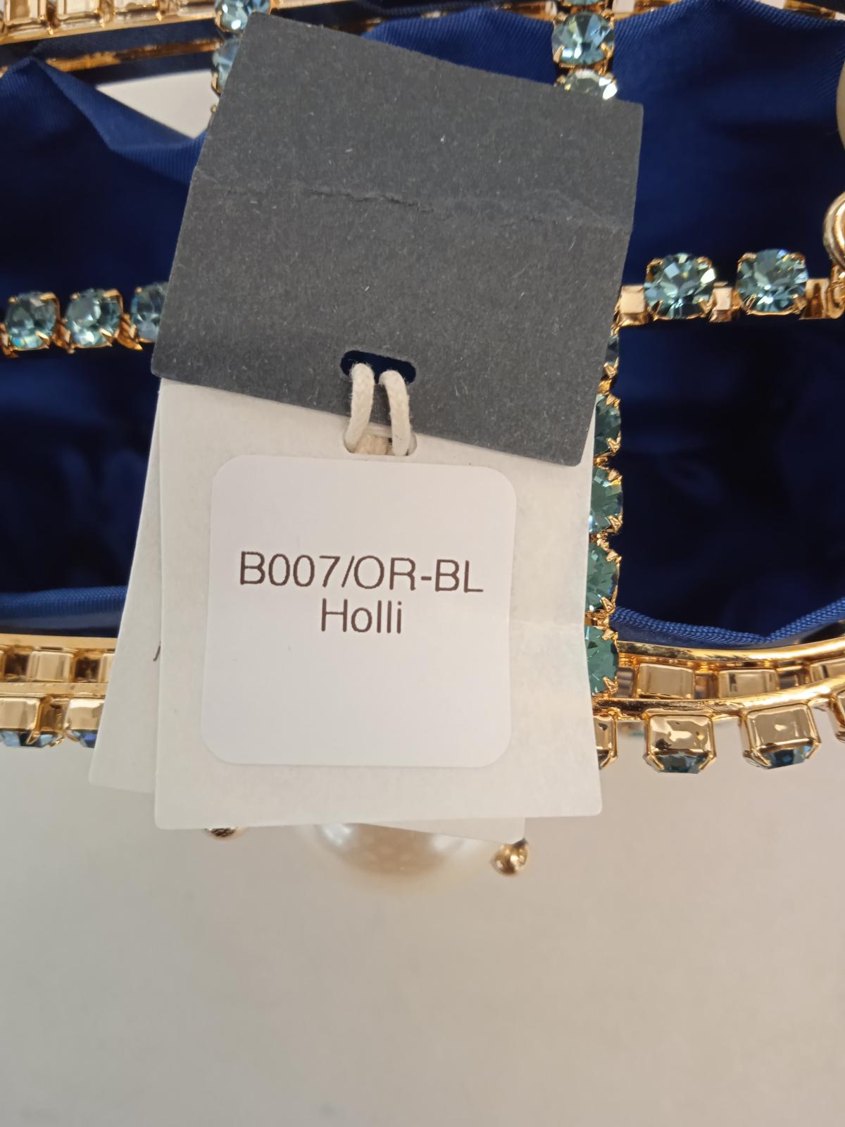 ROSANTICA Holli Crystal & Faux Pearl Bag Top Handle Blue/Gold OS NEW RRP815