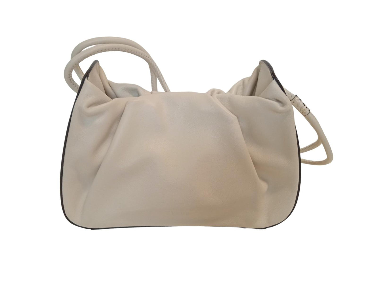 STAUD Kiki Shoulder Bag Ruched Leather Magnetic Snap Cream OS NEW RRP255