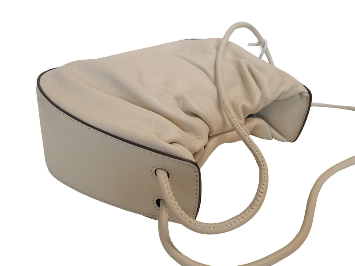 STAUD Kiki Shoulder Bag Ruched Leather Magnetic Snap Cream OS NEW RRP255