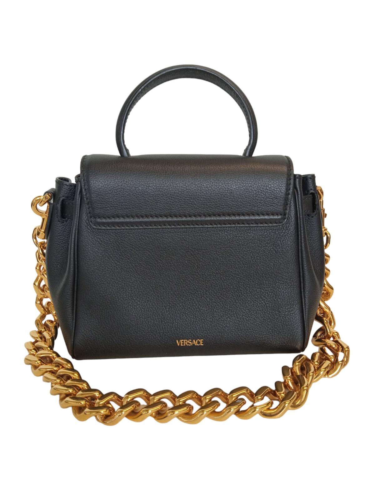 VERSACE Medusa Bag Leather Small Tote Chain Strap Black/Gold OS NEW RRP1580