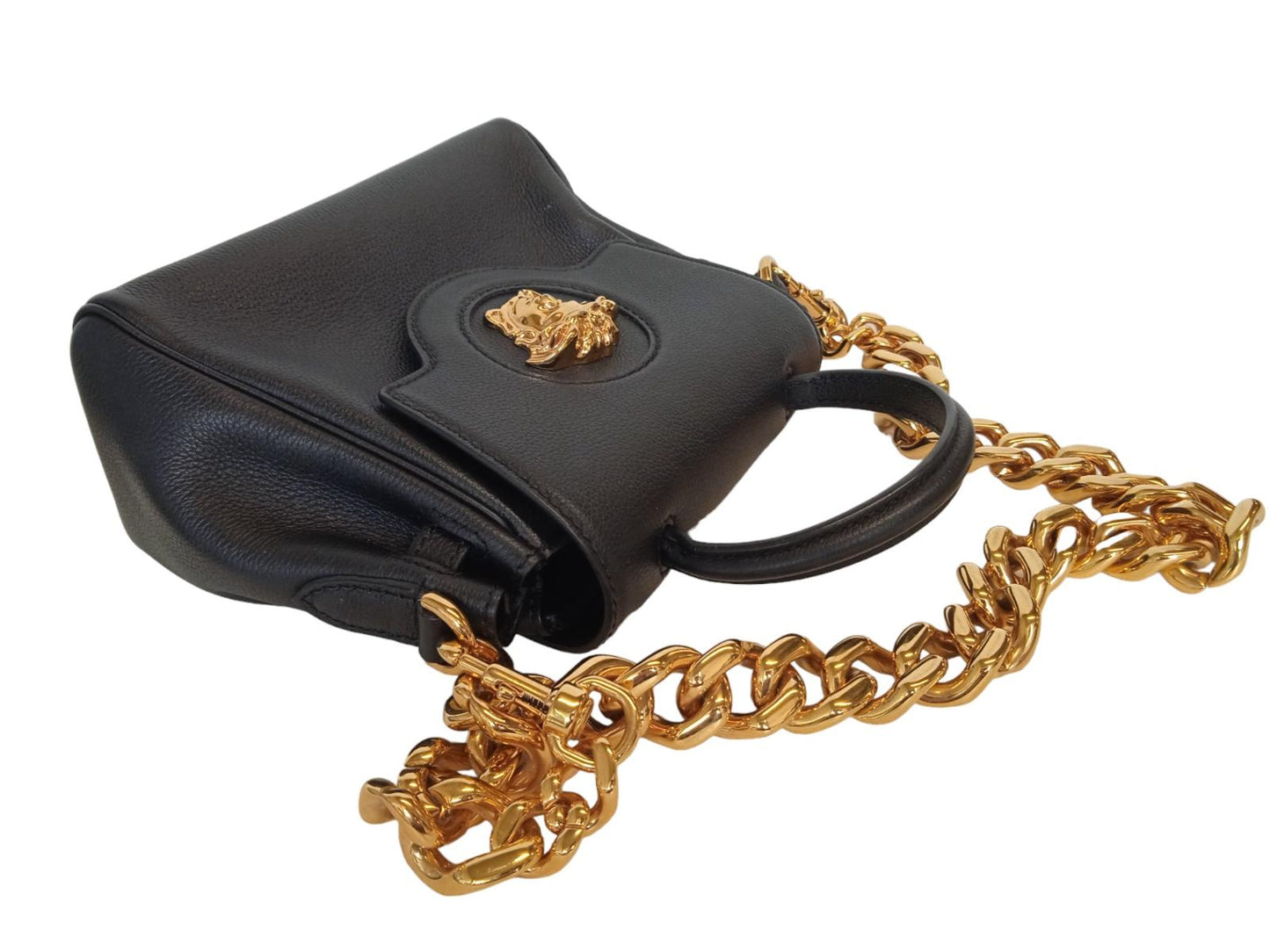 VERSACE Medusa Bag Leather Small Tote Chain Strap Black/Gold OS NEW RRP1580
