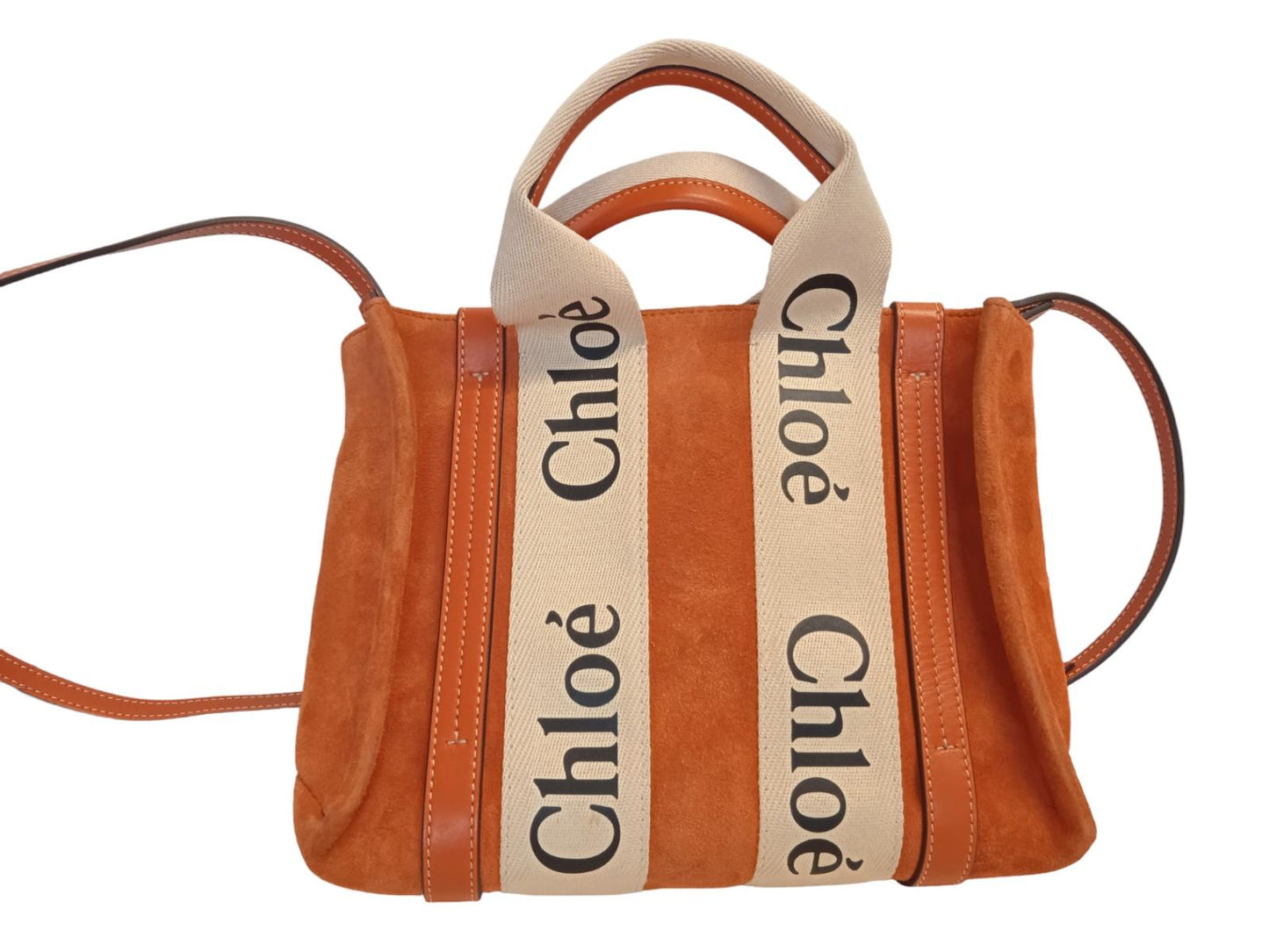 CHLOE Woody Small Suede Tote Shoulder Bag Open Top Rusted Orange OS NEW RRP950