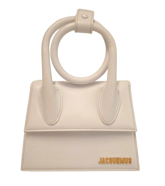 JACQUEMUS Ladies Le Chiquito Noeud White Leather Mini Tote Bag NEW RRP745
