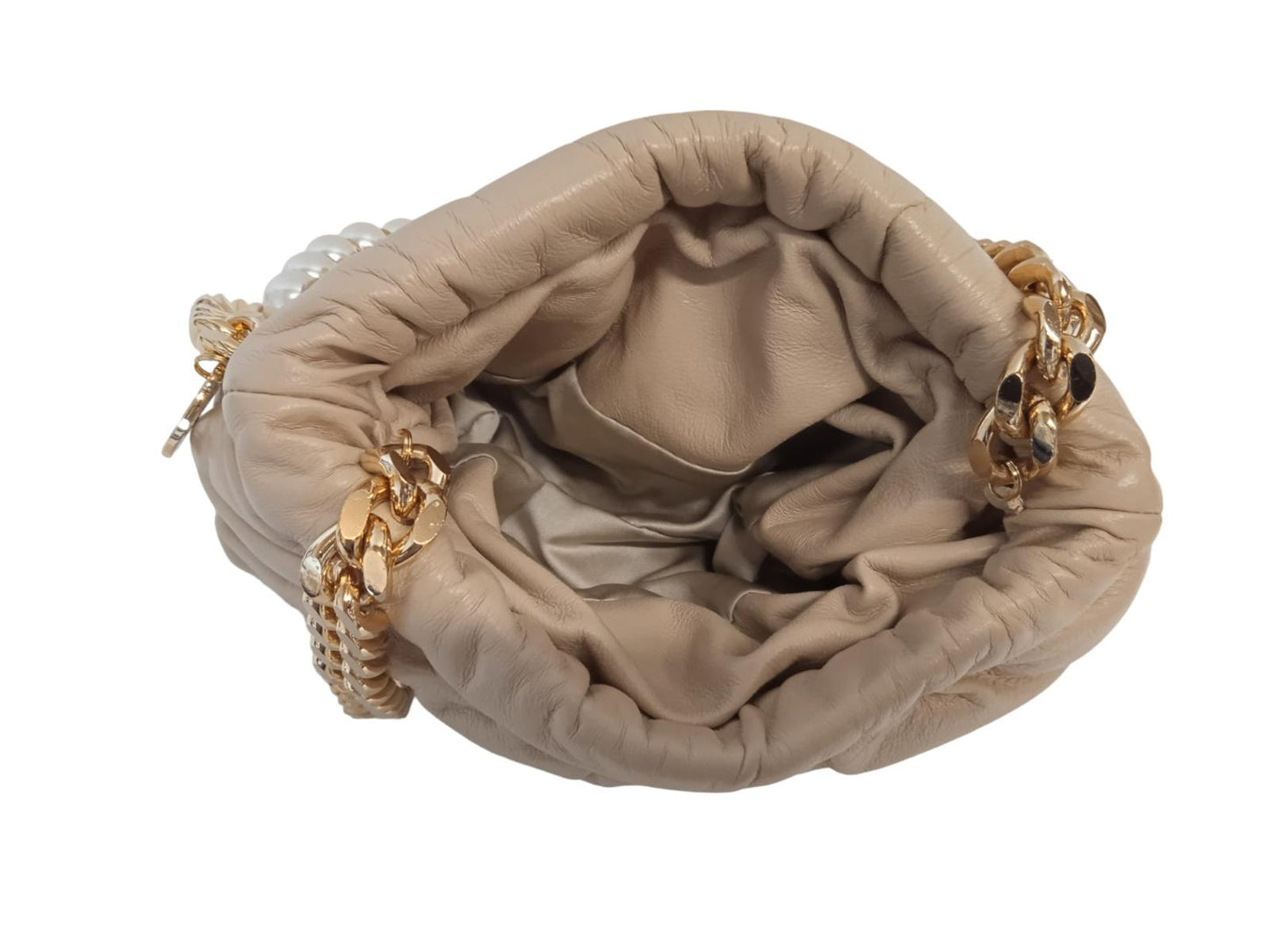 ROSANTICA Glam Pearls Bag Clutch Chain Straps Leather Beige OS NEW RRP560