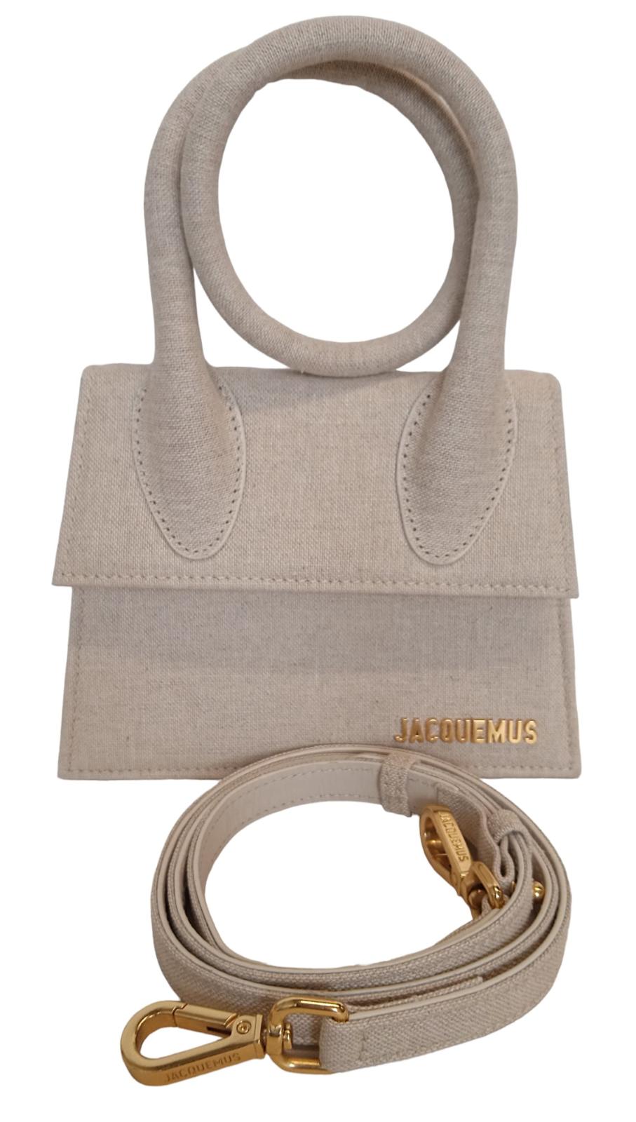 JACQUEMUS Le Chiquito Noeud Bag Canvas Coiled Handle Light Beige OS NEW RRP675