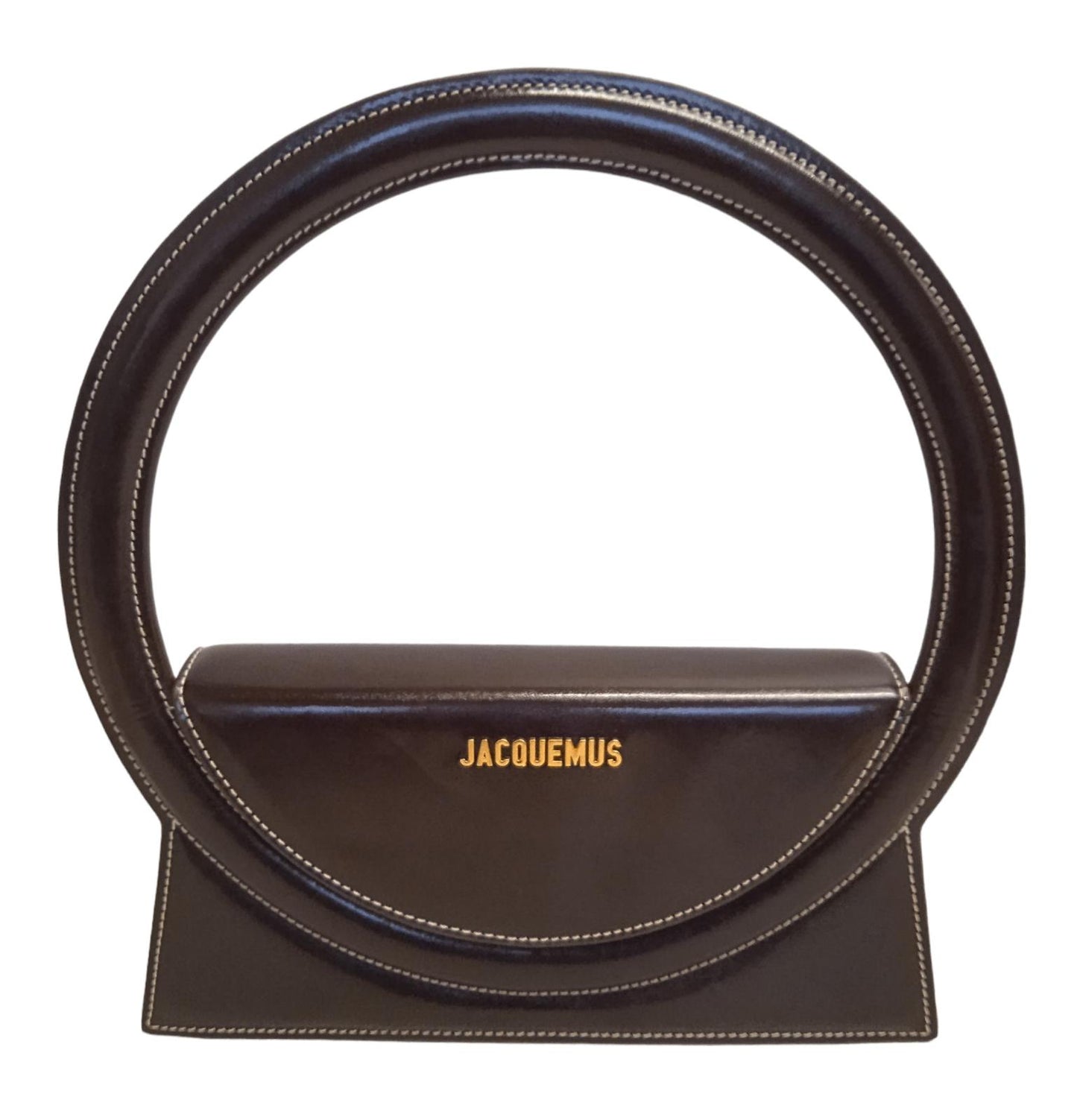 JACQUEMUS Le sac Rond Bag Leather Tote Top Handle Dark Brown OS NEW RRP615