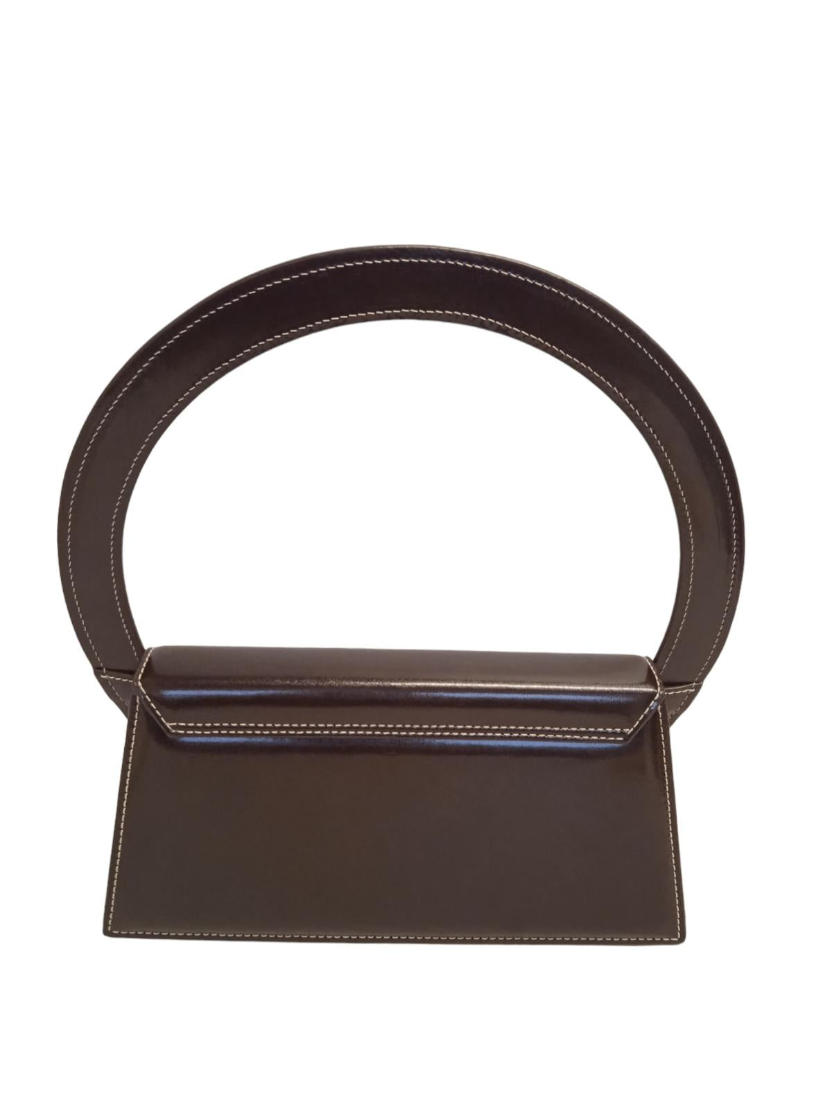 JACQUEMUS Le sac Rond Bag Leather Tote Top Handle Dark Brown OS NEW RRP615