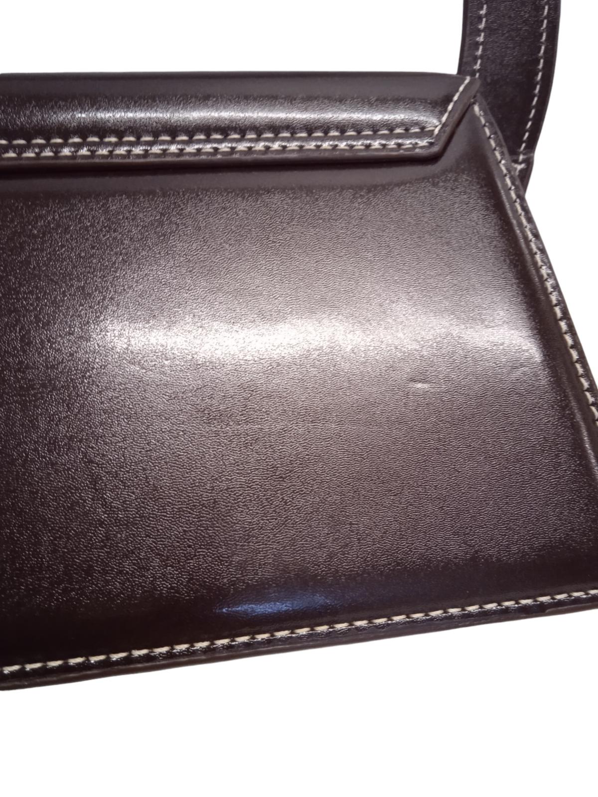 JACQUEMUS Le sac Rond Bag Leather Tote Top Handle Dark Brown OS NEW RRP615