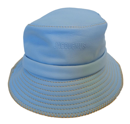 JACQUEMUS Le Bob Mentalo Bucket Hat Lamb Skin Ladies Blue 60/M NEW RRP165