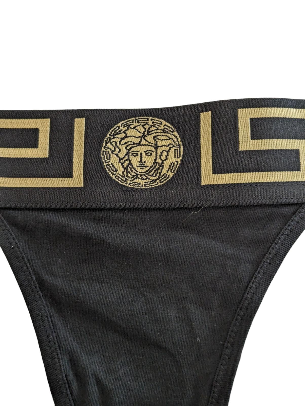 VERSACE Ladies Thong Greca Waistsband Black Organic Cotton Size XS NEW RRP 60