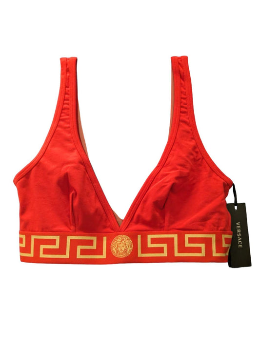 VERSACE Jersey Softcup Greca Waistband Red Orange Ladies Top L NEW RRP 125