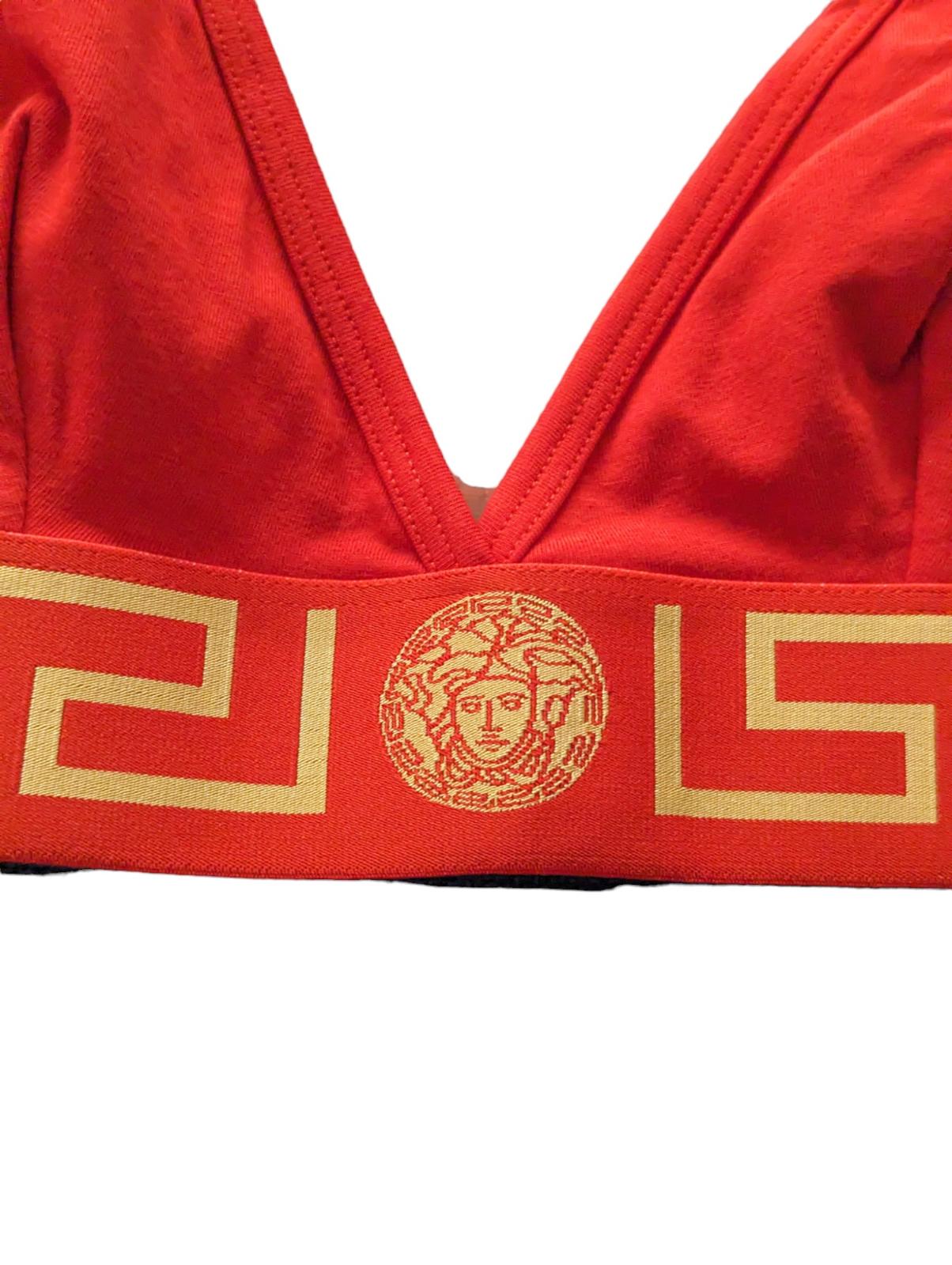VERSACE Jersey Softcup Greca Waistband Red Orange Ladies Top L NEW RRP 125