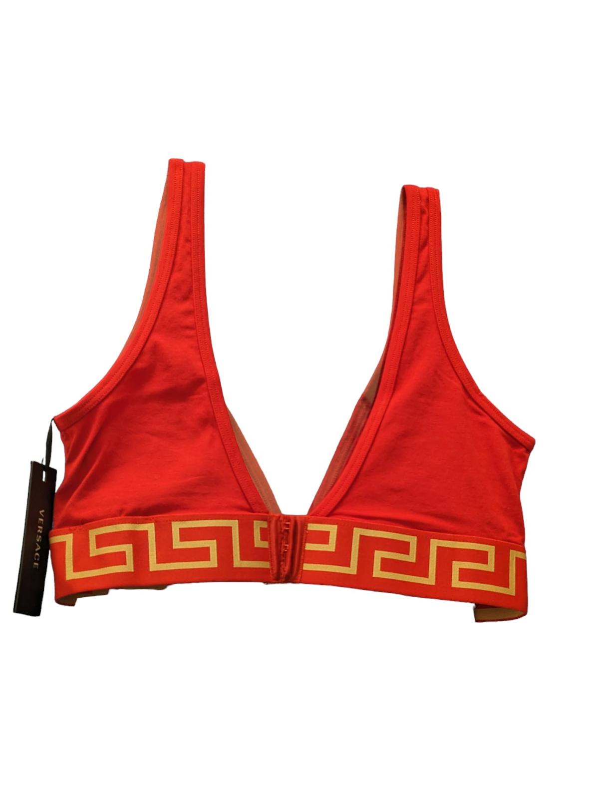 VERSACE Jersey Softcup Greca Waistband Red Orange Ladies Top L NEW RRP 125