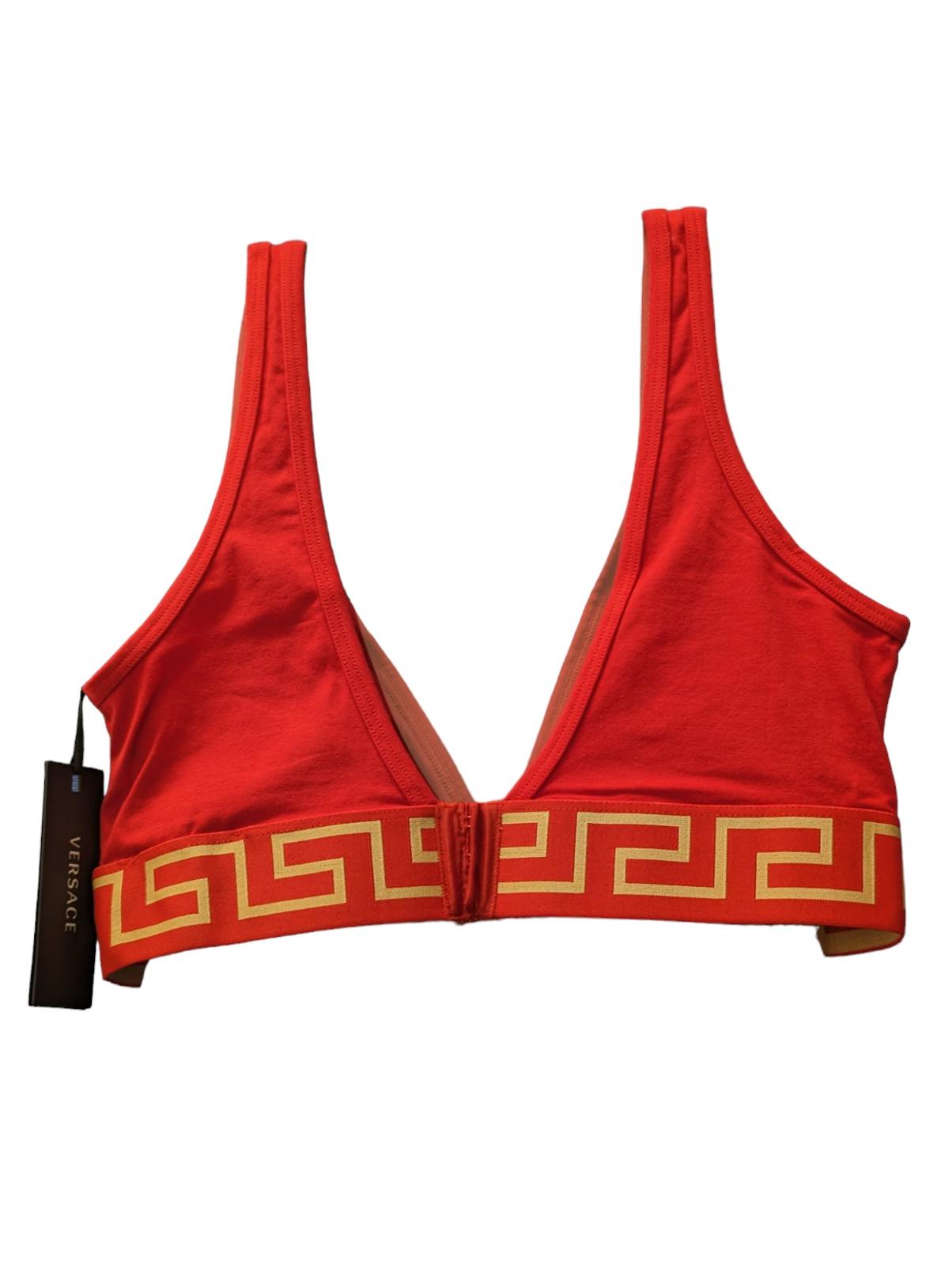 VERSACE Jersey Softcup Greca Waistband Red Orange Ladies Top L NEW RRP 125