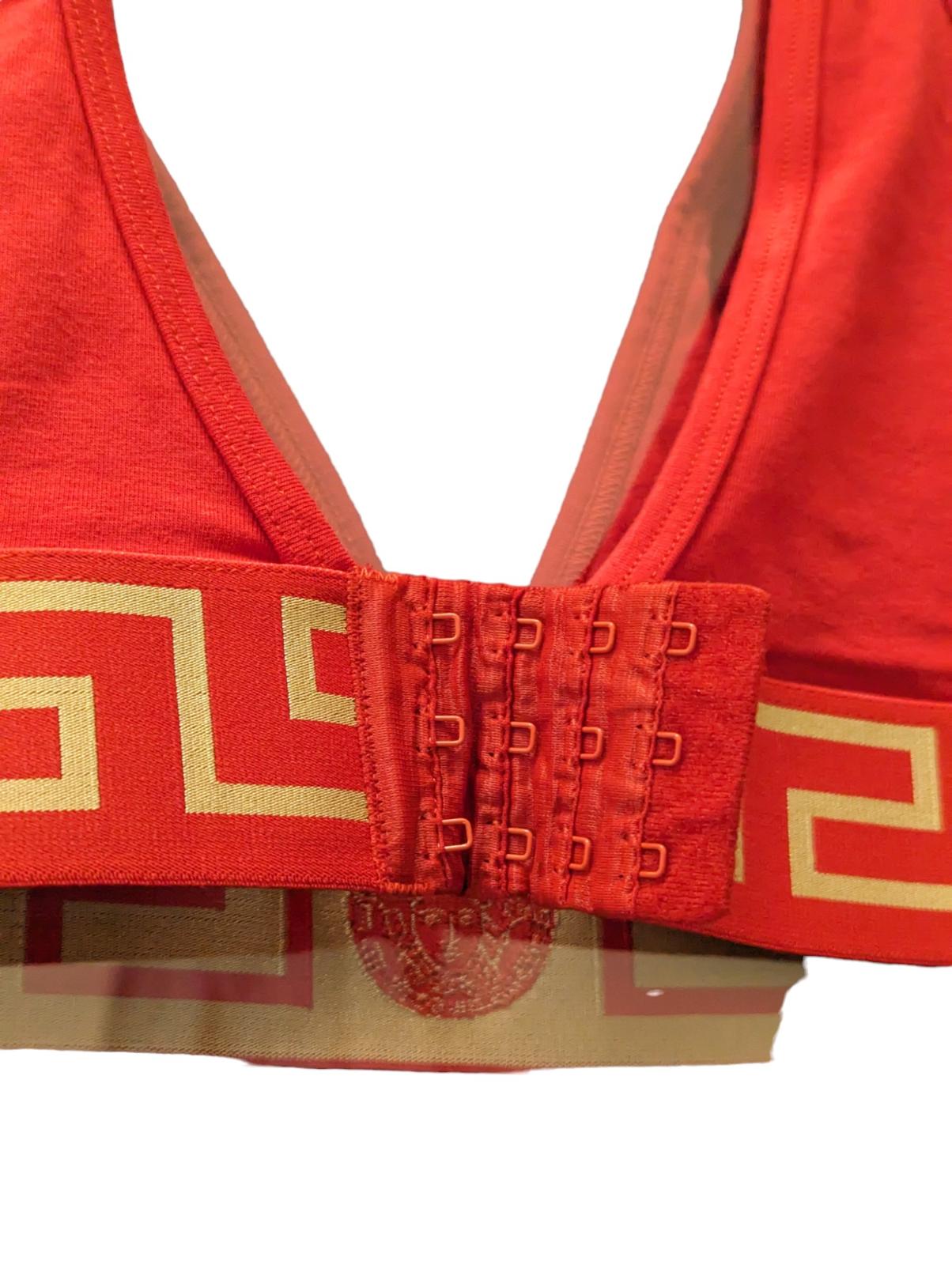 VERSACE Jersey Softcup Greca Waistband Red Orange Ladies Top L NEW RRP 125