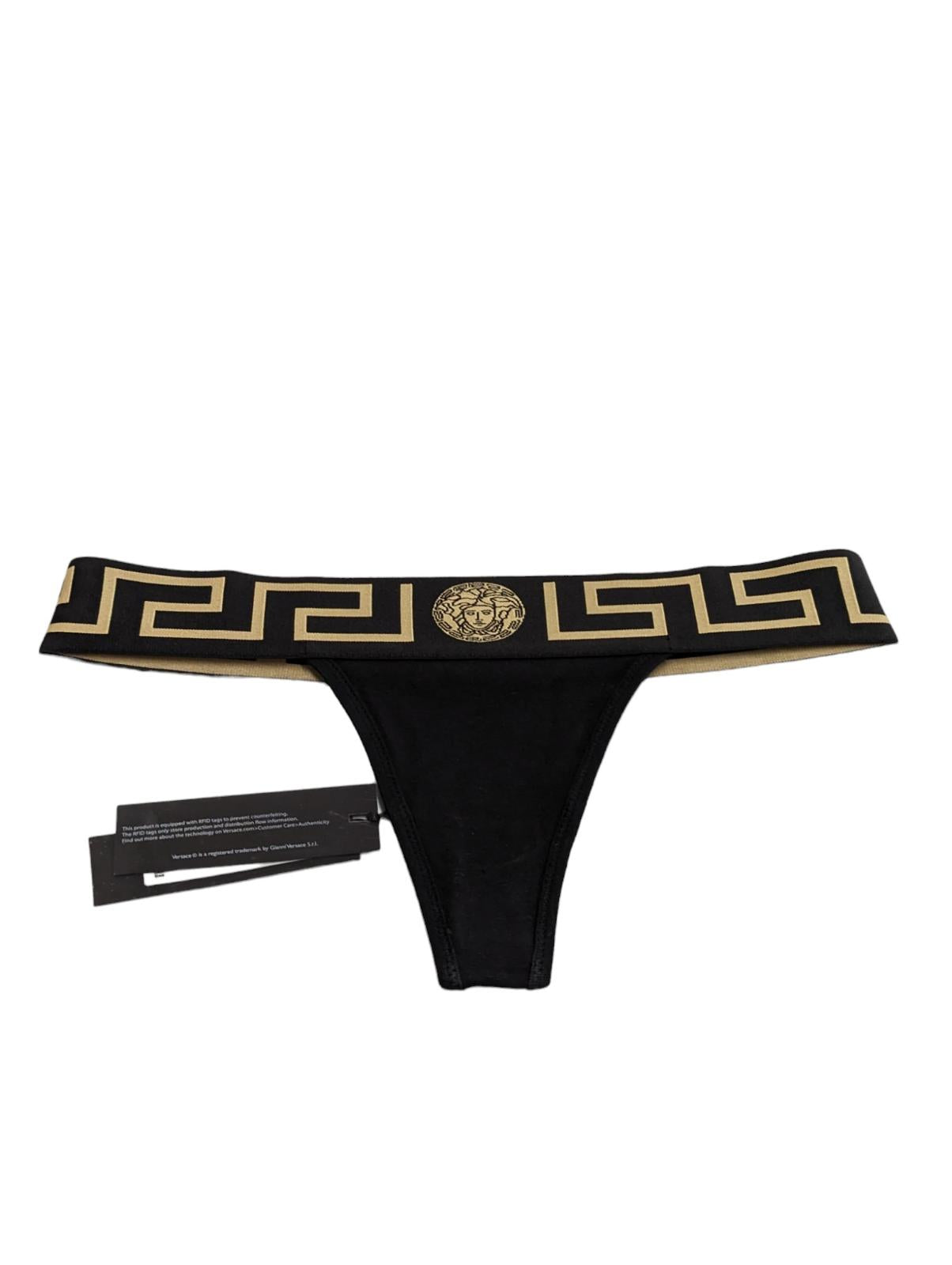 VERSACE Thong Underwear Bottoms Greca Waistband Black Size XS NEW RRP 60