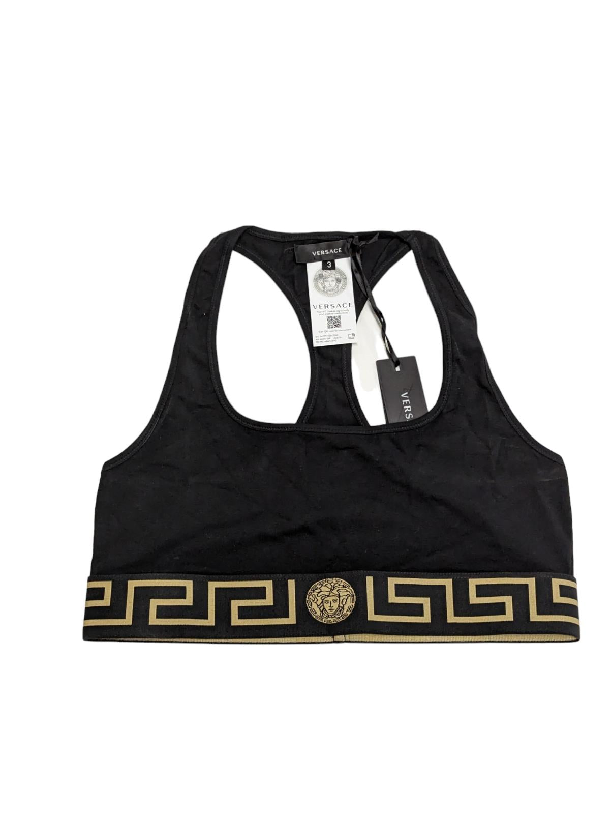 VERSACE Softcup Bralette Jersey Cotton Scoop Neck Top Greca Black M NEW RRP 75