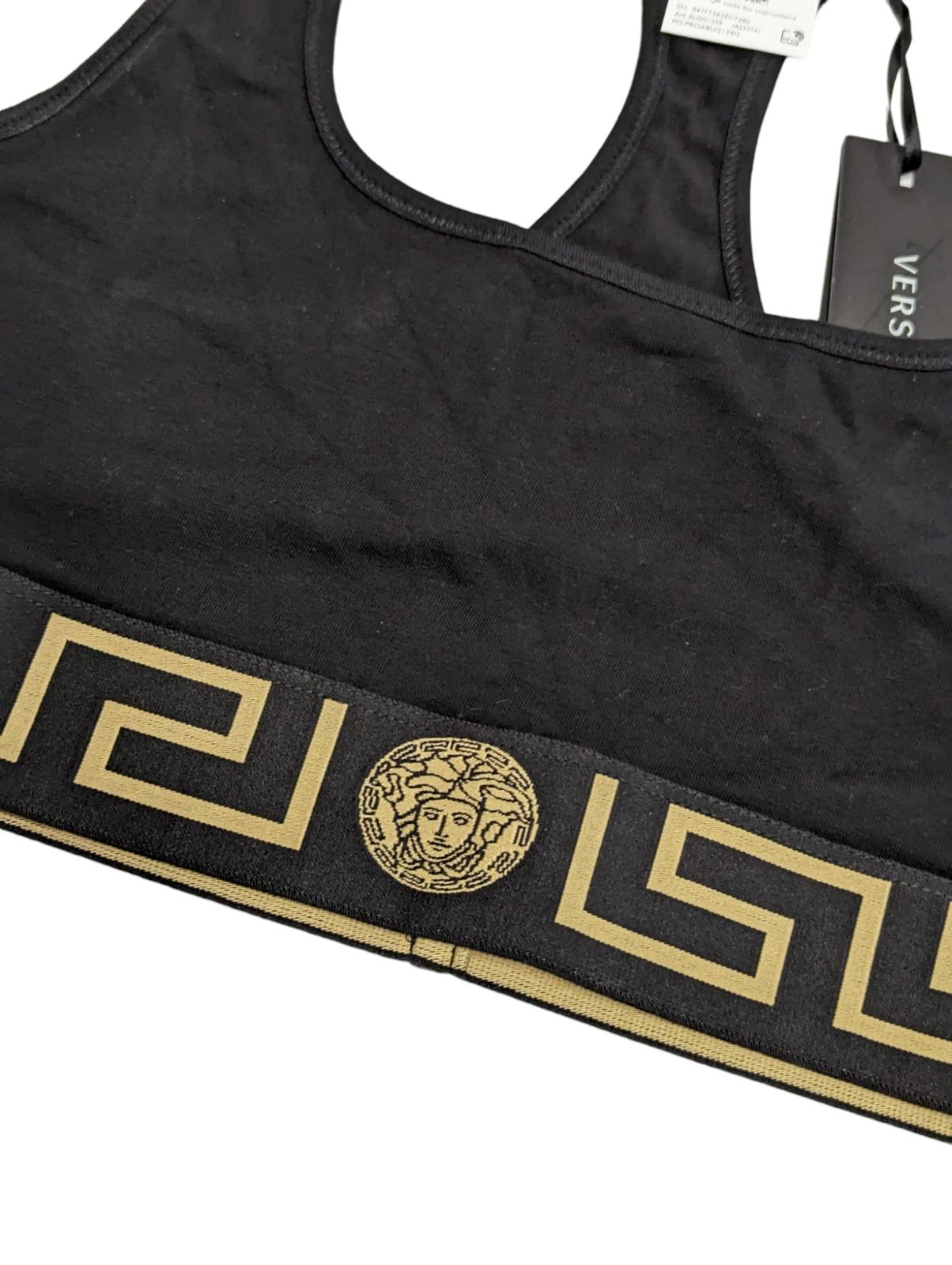 VERSACE Softcup Bralette Jersey Cotton Scoop Neck Top Greca Black M NEW RRP 75