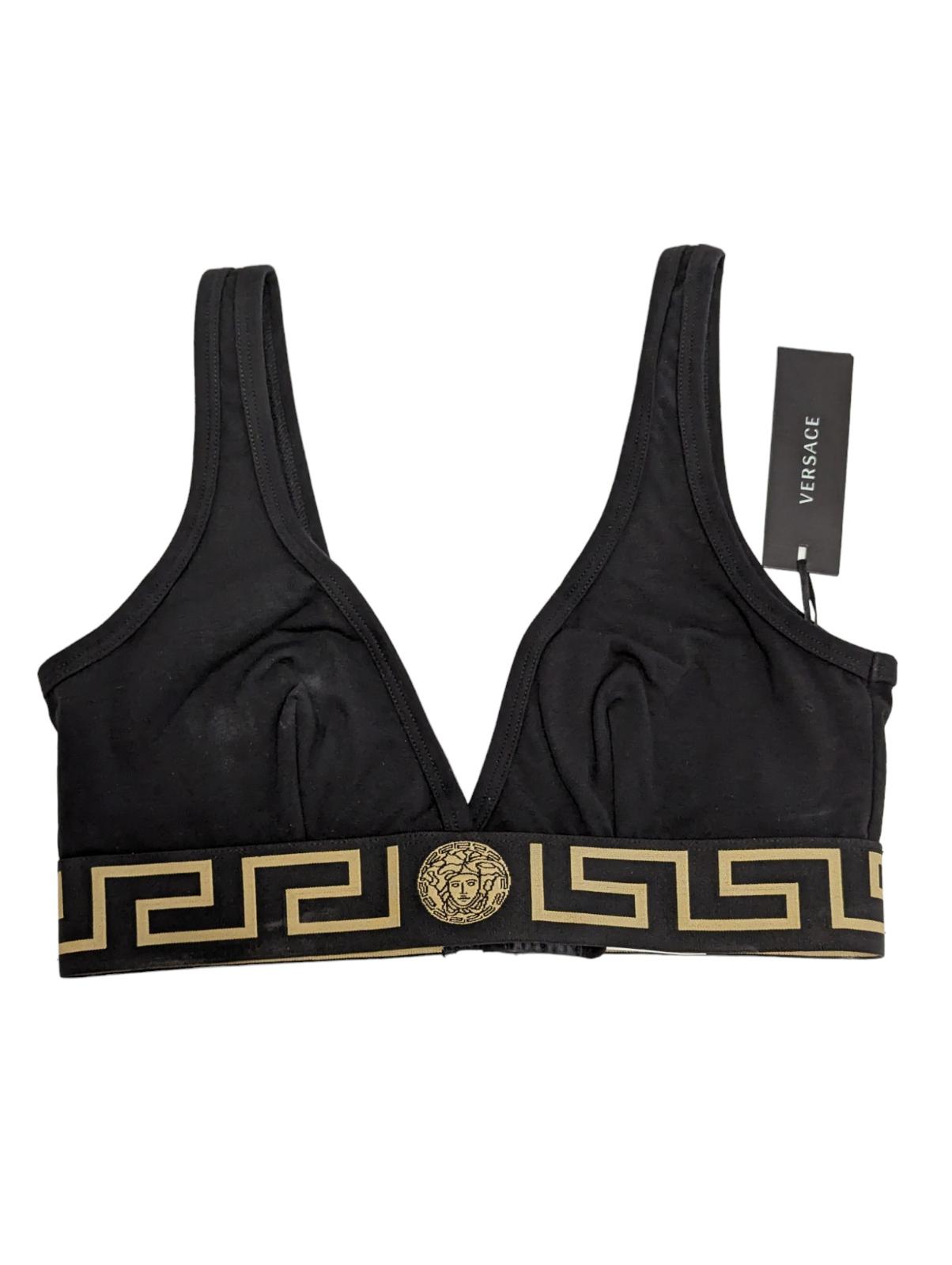 VERSACE Triangle Logo Bralette Black Strap Soft Cup Bra Size M NEW RRP 125
