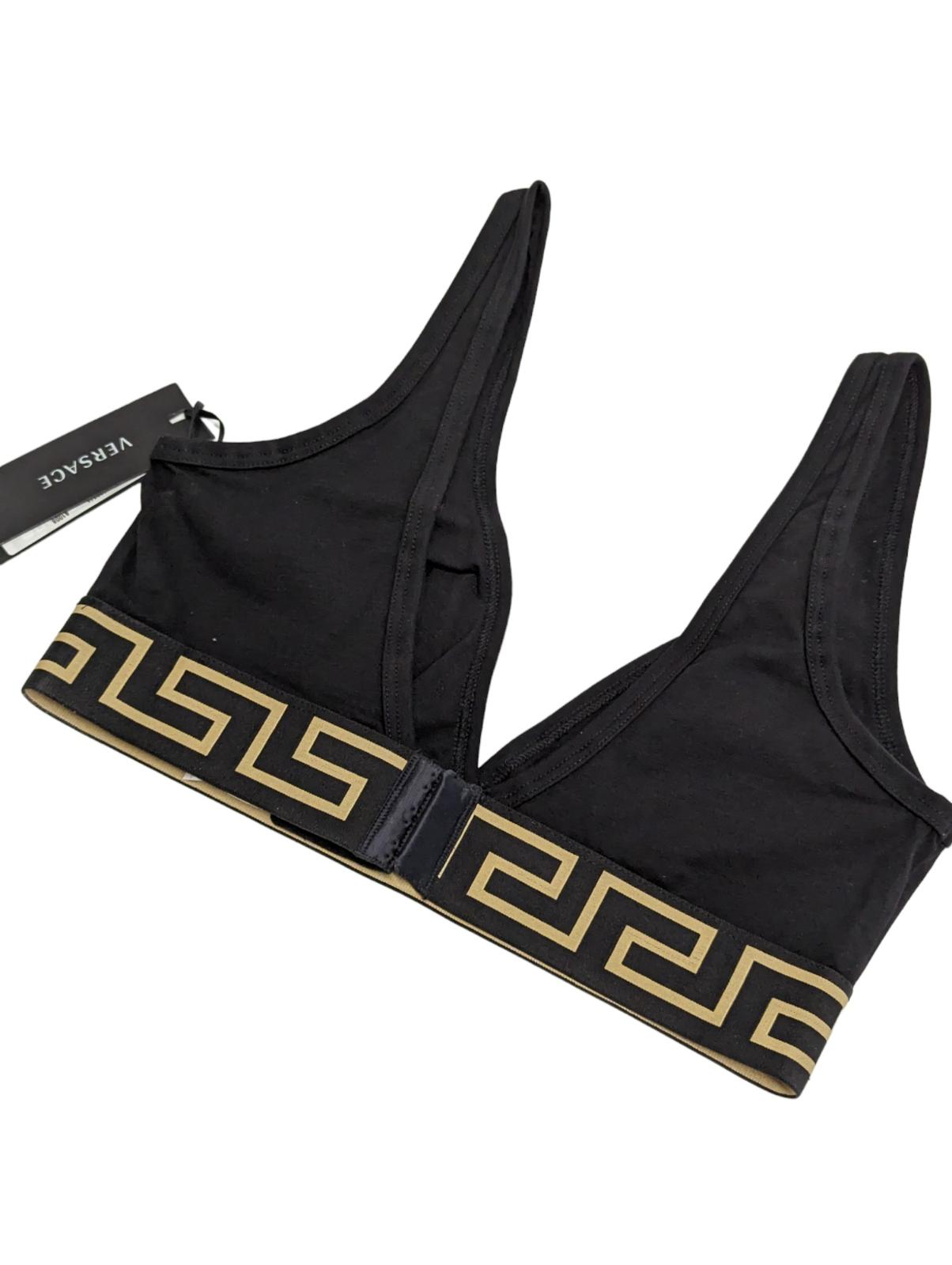 VERSACE Triangle Logo Bralette Black Strap Soft Cup Bra Size M NEW RRP 125