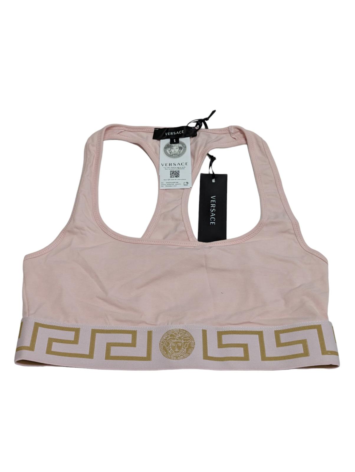 VERSACE La Greca Bralette Pink Organic Cotton Top Ladies Size XS NEW RRP 75