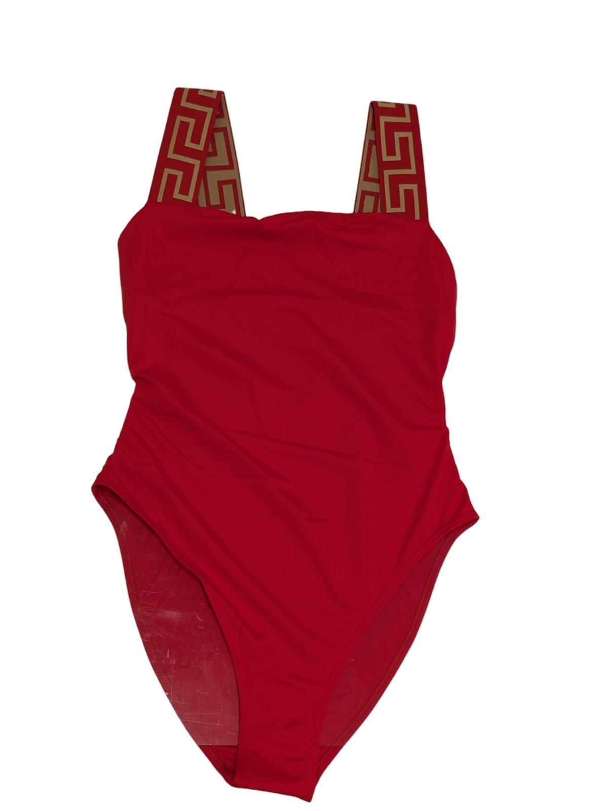 VERSACE Swimsuit Red Baroque Print Greca Strap Swimwear Size M NEW RRP 285