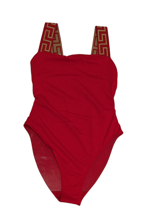 VERSACE Swimsuit Red Baroque Print Greca Strap Swimwear Size M NEW RRP 285